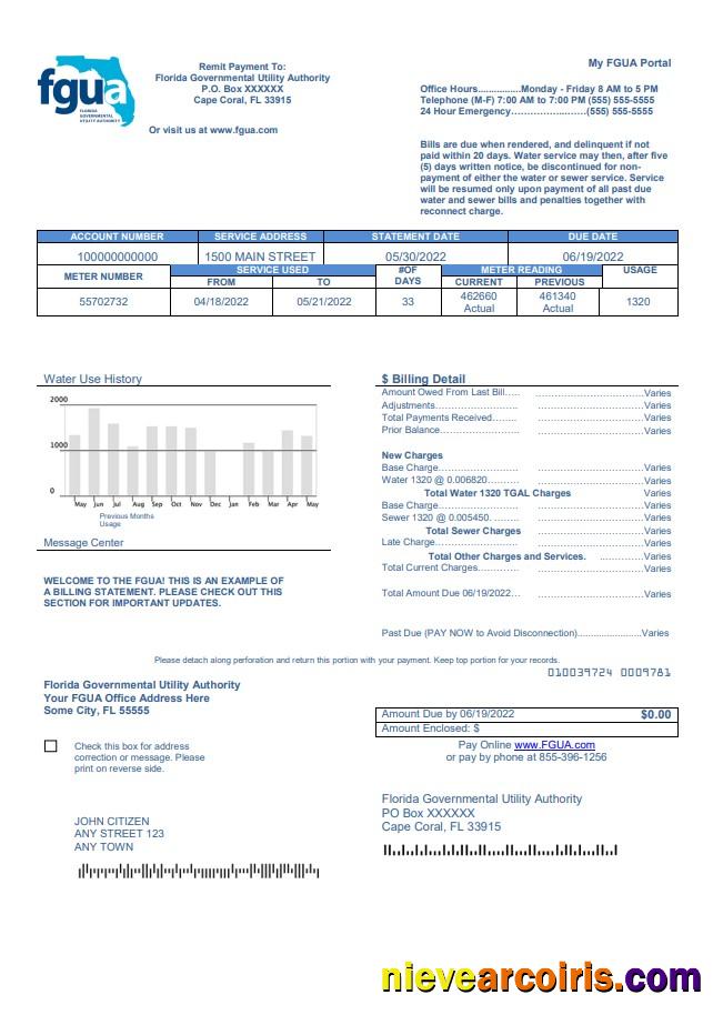 USA Florida FGUA utility bill